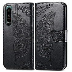 Leather Case Stands Butterfly Flip Cover Holder for Sony Xperia 5 III SO-53B Black