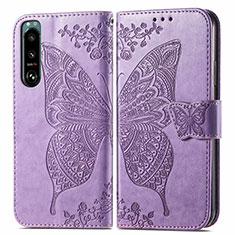 Leather Case Stands Butterfly Flip Cover Holder for Sony Xperia 5 III SO-53B Clove Purple
