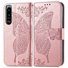 Leather Case Stands Butterfly Flip Cover Holder for Sony Xperia 5 III SO-53B Pink