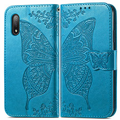 Leather Case Stands Butterfly Flip Cover Holder for Sony Xperia Ace II SO-41B Blue