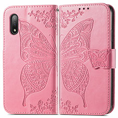 Leather Case Stands Butterfly Flip Cover Holder for Sony Xperia Ace II SO-41B Hot Pink