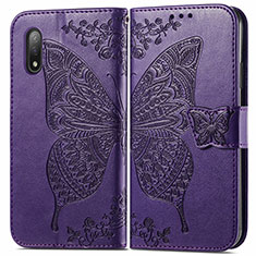 Leather Case Stands Butterfly Flip Cover Holder for Sony Xperia Ace II SO-41B Purple