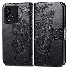 Leather Case Stands Butterfly Flip Cover Holder for Vivo iQOO 10 5G Black