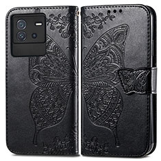 Leather Case Stands Butterfly Flip Cover Holder for Vivo iQOO Neo6 5G Black