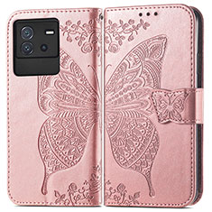 Leather Case Stands Butterfly Flip Cover Holder for Vivo iQOO Neo6 5G Pink