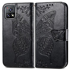 Leather Case Stands Butterfly Flip Cover Holder for Vivo iQOO U3 5G Black