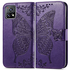 Leather Case Stands Butterfly Flip Cover Holder for Vivo iQOO U3 5G Purple