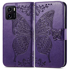 Leather Case Stands Butterfly Flip Cover Holder for Vivo iQOO U5x Purple