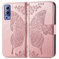 Leather Case Stands Butterfly Flip Cover Holder for Vivo iQOO Z3 5G Pink