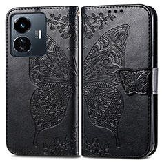 Leather Case Stands Butterfly Flip Cover Holder for Vivo iQOO Z6 Lite 5G Black