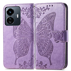 Leather Case Stands Butterfly Flip Cover Holder for Vivo iQOO Z6 Lite 5G Clove Purple