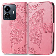 Leather Case Stands Butterfly Flip Cover Holder for Vivo iQOO Z6 Lite 5G Hot Pink