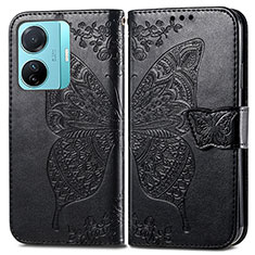 Leather Case Stands Butterfly Flip Cover Holder for Vivo iQOO Z6 Pro 5G Black