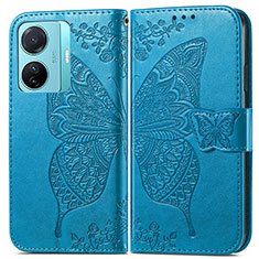 Leather Case Stands Butterfly Flip Cover Holder for Vivo iQOO Z6 Pro 5G Blue