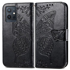 Leather Case Stands Butterfly Flip Cover Holder for Vivo T1 5G India Black