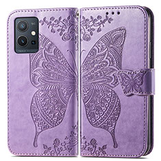 Leather Case Stands Butterfly Flip Cover Holder for Vivo T1 5G India Clove Purple