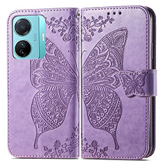 Leather Case Stands Butterfly Flip Cover Holder for Vivo T1 Pro 5G Clove Purple