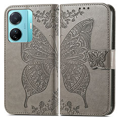 Leather Case Stands Butterfly Flip Cover Holder for Vivo T1 Pro 5G Gray