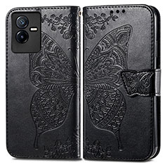 Leather Case Stands Butterfly Flip Cover Holder for Vivo T2x 5G Black