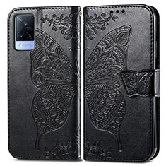 Leather Case Stands Butterfly Flip Cover Holder for Vivo V21 5G Black