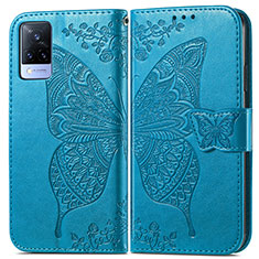 Leather Case Stands Butterfly Flip Cover Holder for Vivo V21 5G Blue