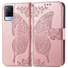 Leather Case Stands Butterfly Flip Cover Holder for Vivo V21 5G Pink