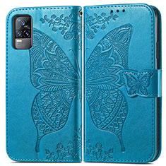 Leather Case Stands Butterfly Flip Cover Holder for Vivo V21e 4G Blue