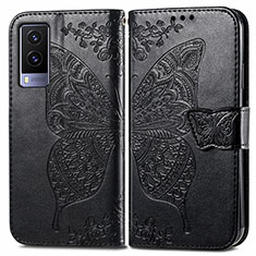 Leather Case Stands Butterfly Flip Cover Holder for Vivo V21e 5G Black