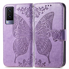 Leather Case Stands Butterfly Flip Cover Holder for Vivo V21e 5G Clove Purple