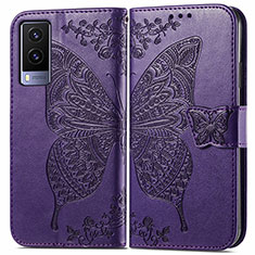 Leather Case Stands Butterfly Flip Cover Holder for Vivo V21e 5G Purple