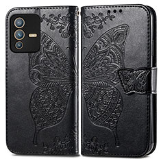 Leather Case Stands Butterfly Flip Cover Holder for Vivo V23 5G Black