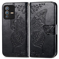 Leather Case Stands Butterfly Flip Cover Holder for Vivo V23 Pro 5G Black