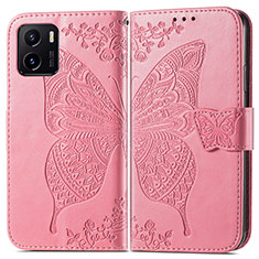 Leather Case Stands Butterfly Flip Cover Holder for Vivo Y01 Hot Pink