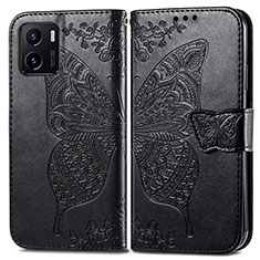 Leather Case Stands Butterfly Flip Cover Holder for Vivo Y01A Black