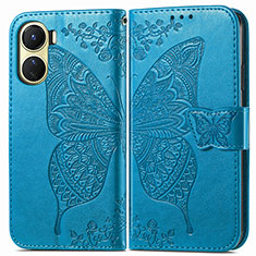 Leather Case Stands Butterfly Flip Cover Holder for Vivo Y02S Blue