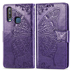 Leather Case Stands Butterfly Flip Cover Holder for Vivo Y11 Purple