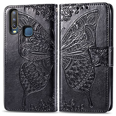 Leather Case Stands Butterfly Flip Cover Holder for Vivo Y12 Black