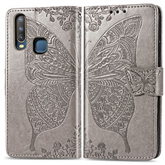 Leather Case Stands Butterfly Flip Cover Holder for Vivo Y12 Gray