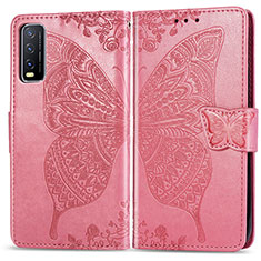 Leather Case Stands Butterfly Flip Cover Holder for Vivo Y12A Hot Pink