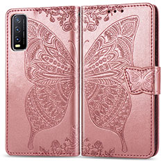 Leather Case Stands Butterfly Flip Cover Holder for Vivo Y12A Pink