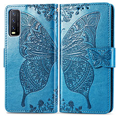 Leather Case Stands Butterfly Flip Cover Holder for Vivo Y12s (2021) Blue