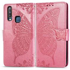 Leather Case Stands Butterfly Flip Cover Holder for Vivo Y15 Hot Pink