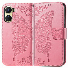 Leather Case Stands Butterfly Flip Cover Holder for Vivo Y16 Hot Pink