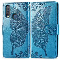 Leather Case Stands Butterfly Flip Cover Holder for Vivo Y17 Blue