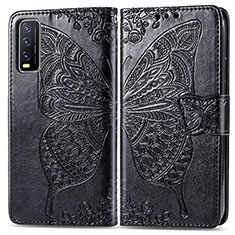 Leather Case Stands Butterfly Flip Cover Holder for Vivo Y20a Black