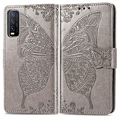 Leather Case Stands Butterfly Flip Cover Holder for Vivo Y20a Gray