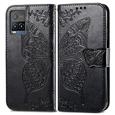 Leather Case Stands Butterfly Flip Cover Holder for Vivo Y21 Black