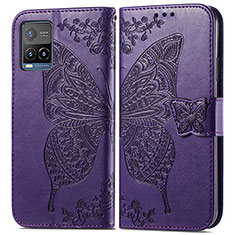 Leather Case Stands Butterfly Flip Cover Holder for Vivo Y21 Purple