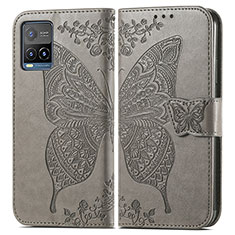 Leather Case Stands Butterfly Flip Cover Holder for Vivo Y21a Gray