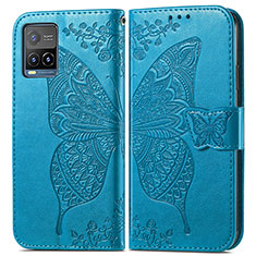 Leather Case Stands Butterfly Flip Cover Holder for Vivo Y21e Blue